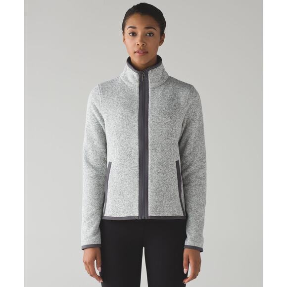 Lululemon Its Fleecing Cold Zip Up Jacket Heathered White Gray Women Size 6 EUC - Picture 1 of 14